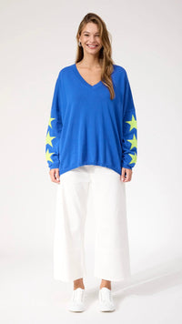 Vermont Star V Neck Jumper Cobalt