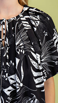 Balloon Crop Top Palm Print Black