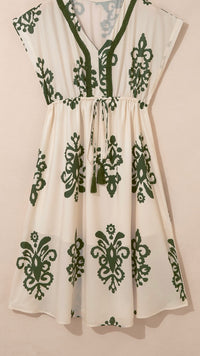 Embroidered Trim Vacay Dress Cream