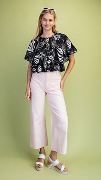 Balloon Crop Top Palm Print Black
