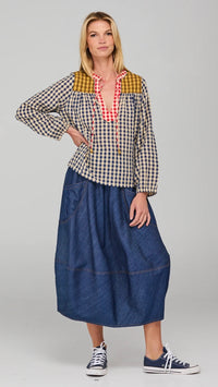 Guru Skirt Dark Denim Contrast Stitching