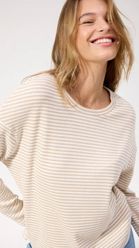 Levi Stripe Long Sleeve Tshirt Latte