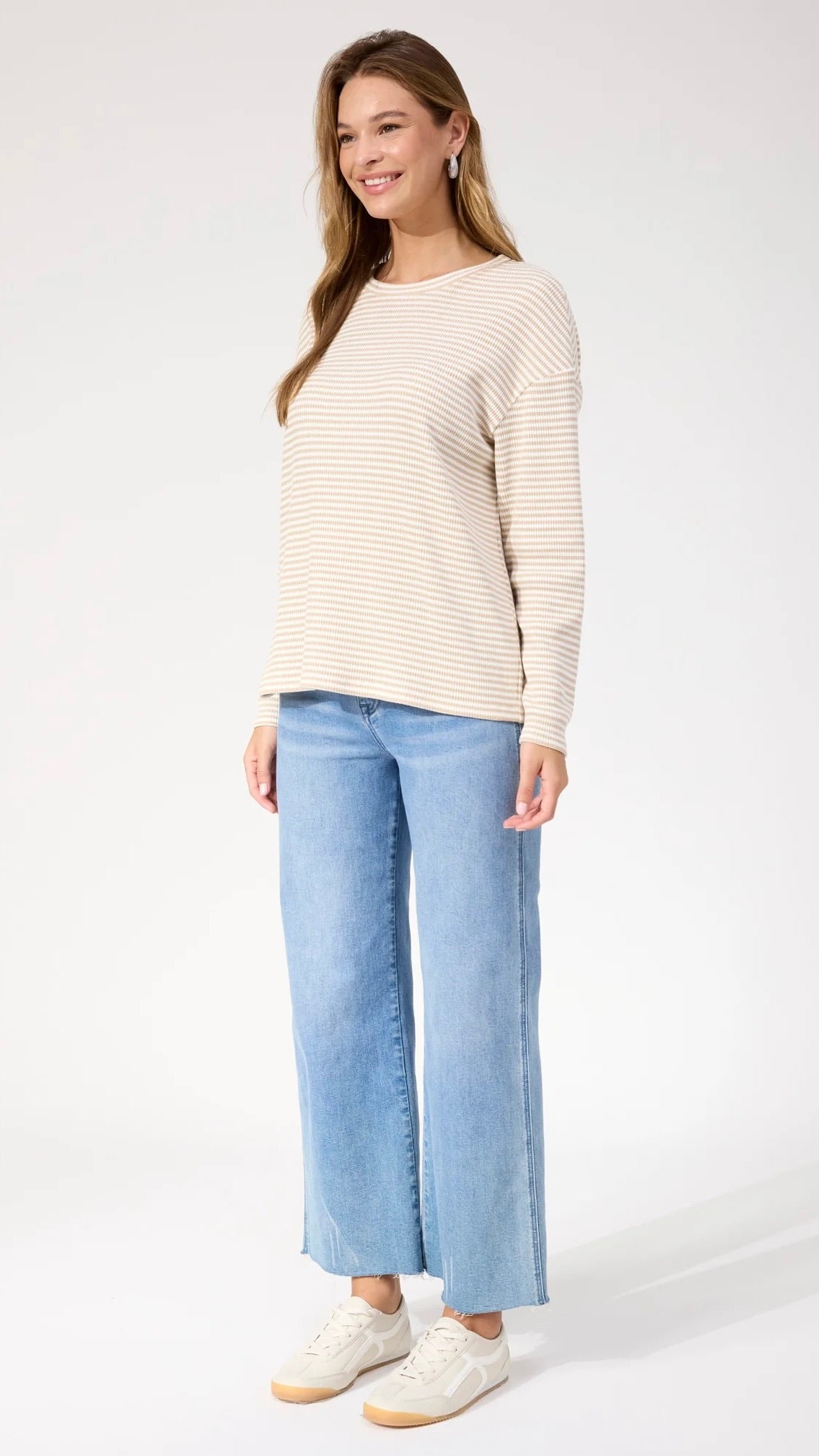 Levi Stripe Long Sleeve Tshirt Latte