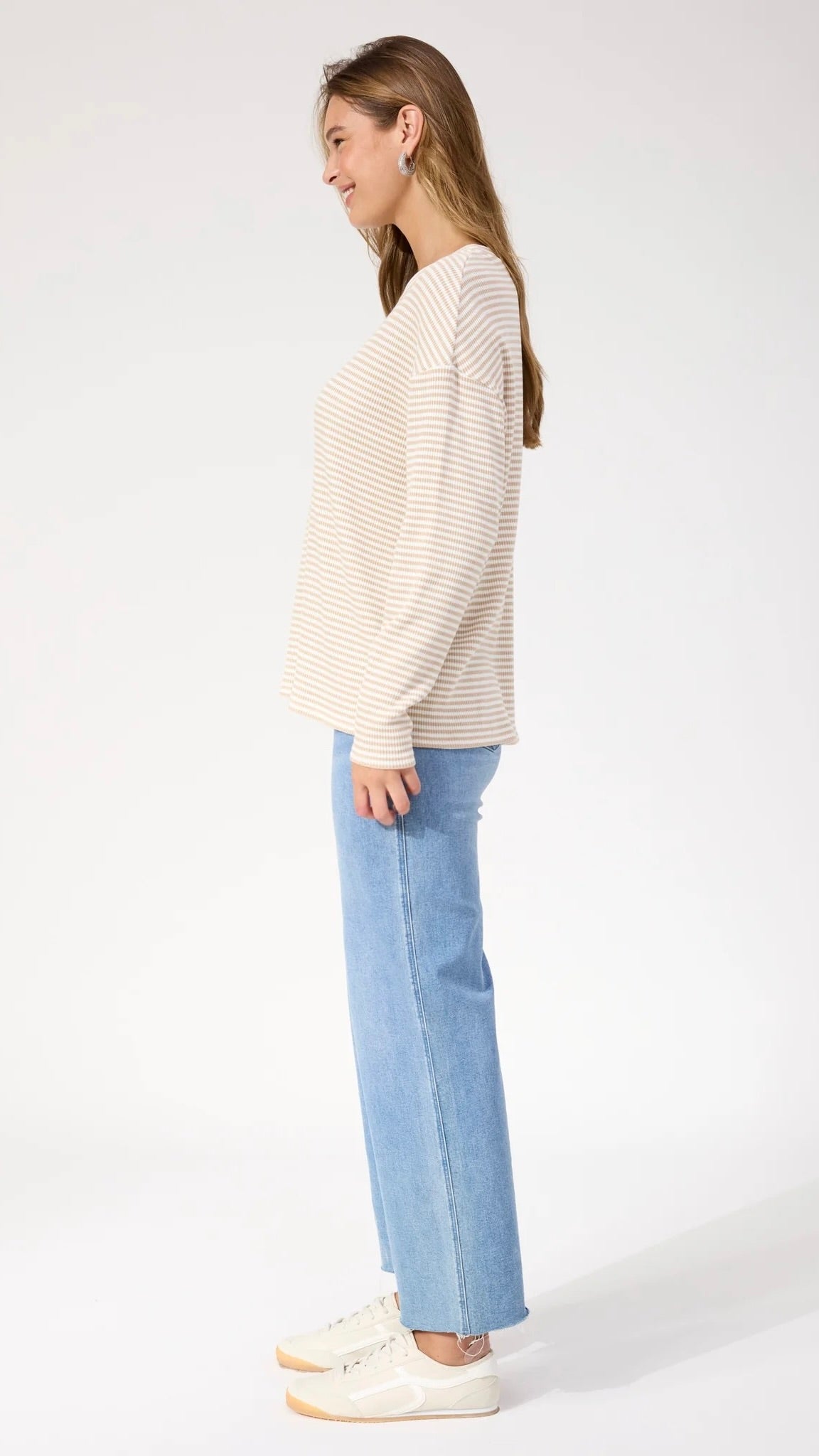 Levi Stripe Long Sleeve Tshirt Latte