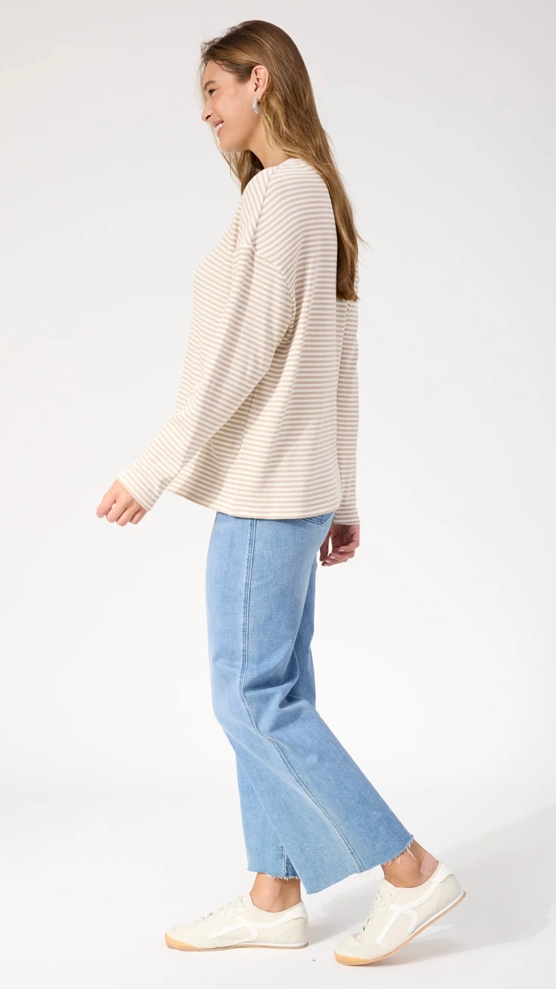 Levi Stripe Long Sleeve Tshirt Latte