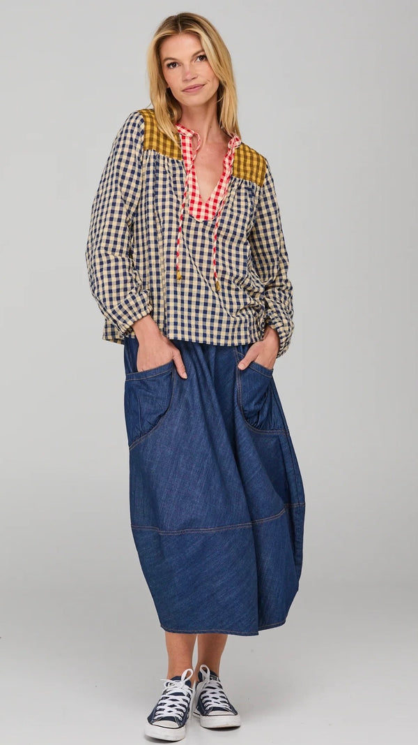 Guru Skirt Dark Denim Contrast Stitching