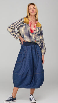 Guru Skirt Dark Denim Contrast Stitching