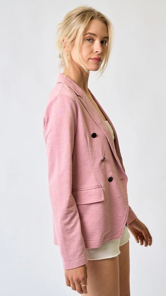 Demi Double Breasted Knit Blazer Blush