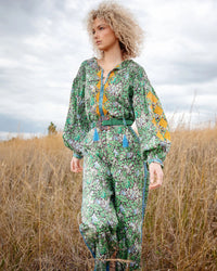 Boom Shankar Flower Belt Peacock Suede