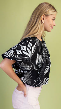 Balloon Crop Top Palm Print Black
