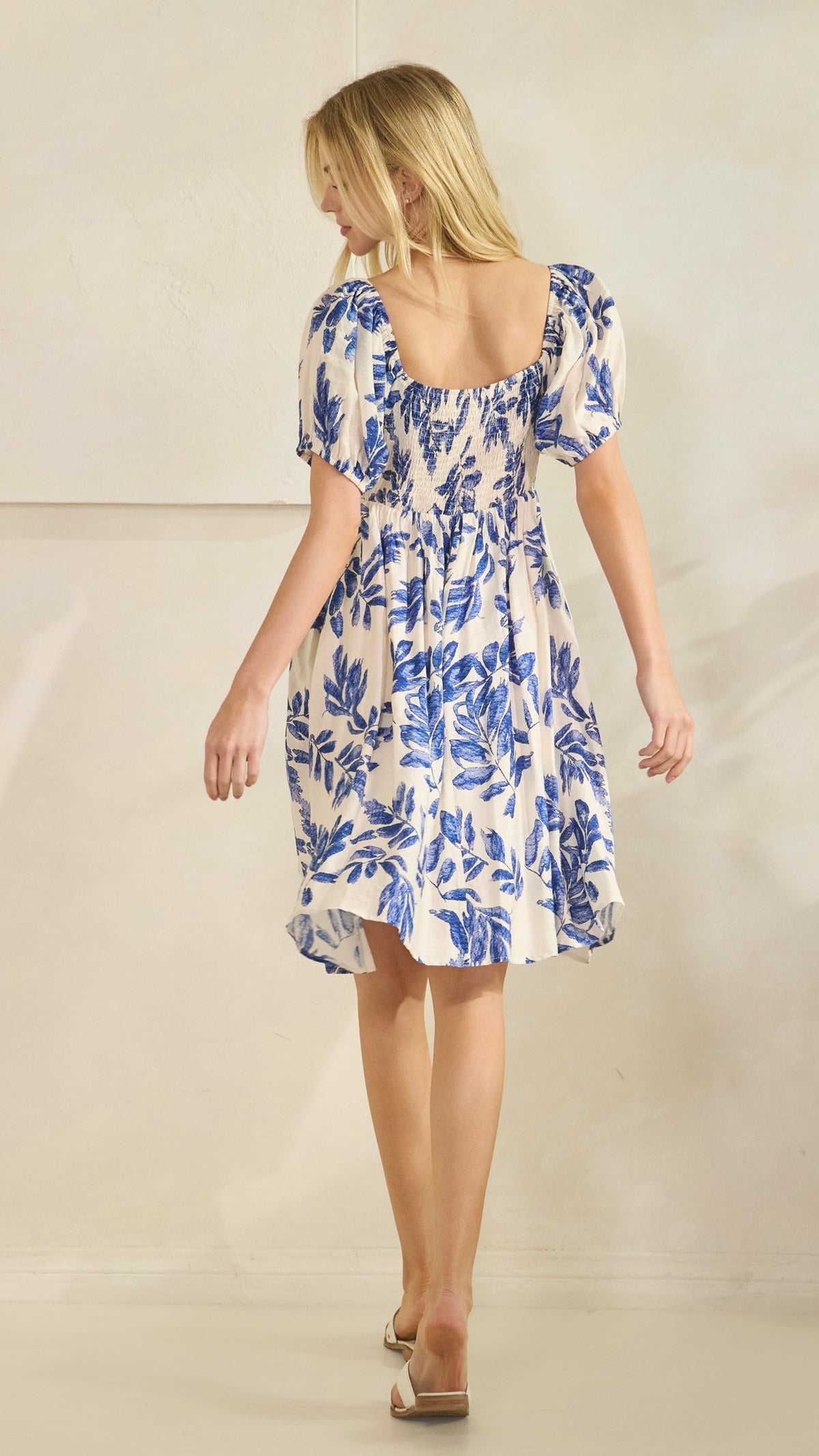 Botanical Leaf Dress Blue