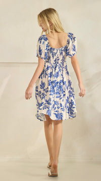 Botanical Leaf Dress Blue