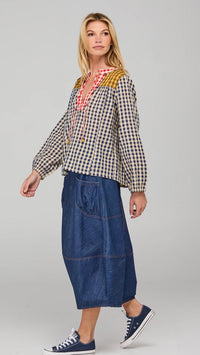 Guru Skirt Dark Denim Contrast Stitching