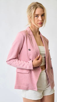 Demi Double Breasted Knit Blazer Blush