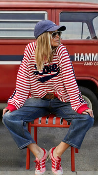 Retro Love Stripe Sweat Red/White