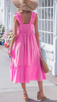 Marsha Ruffle Trim Midi Dress Bubblegum Pink