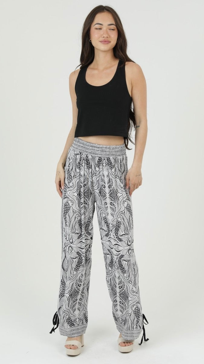Koi Fish Printed Pants White Black
