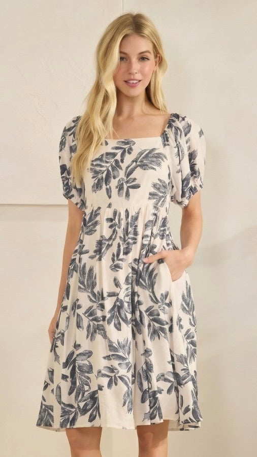 Botanical Leaf Dress Charcoal