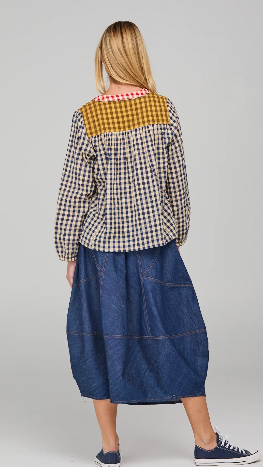 Guru Skirt Dark Denim Contrast Stitching