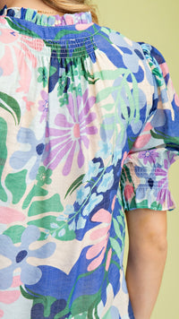 Mel Button Down Blouse Blue Floral