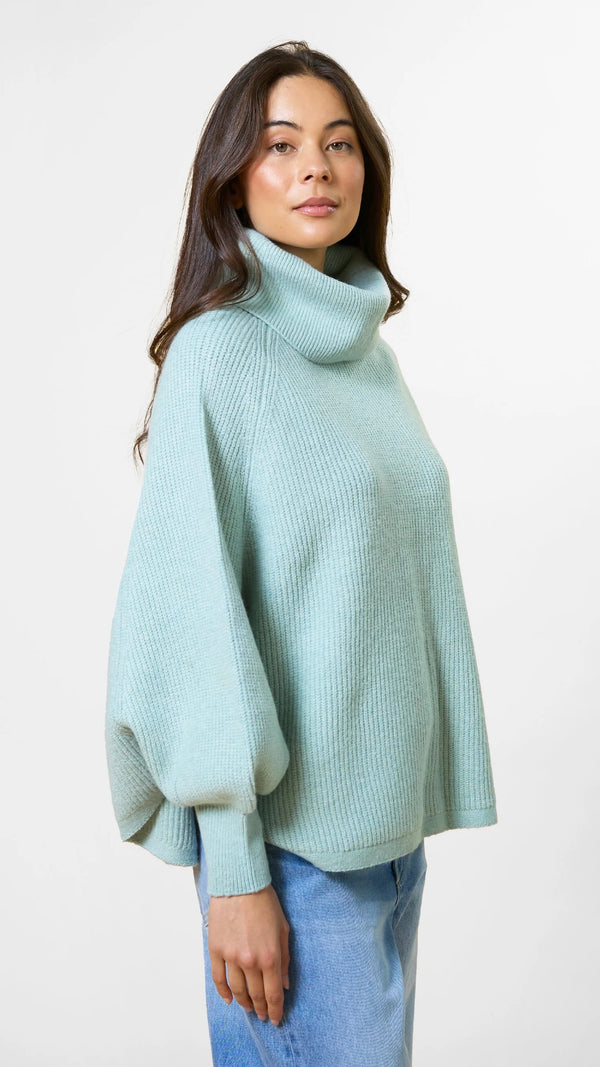 Polo Neck Poncho Aquamarine