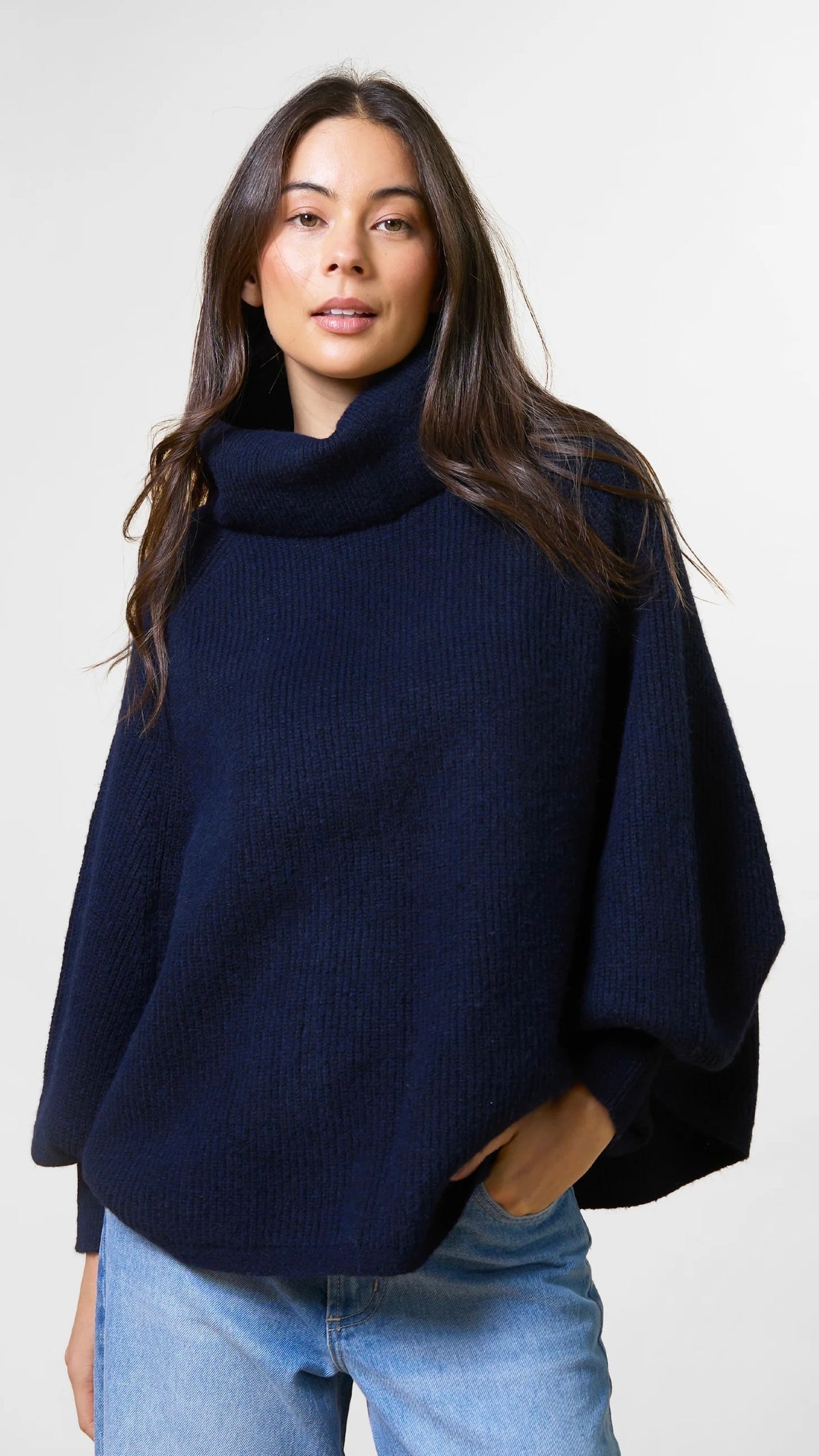 Polo Neck Poncho Navy