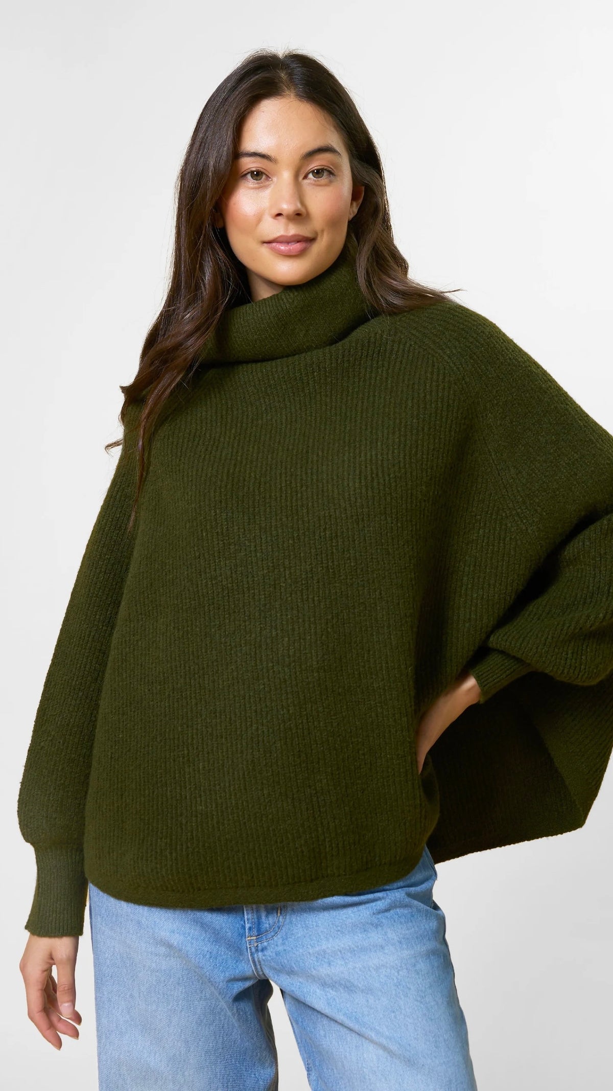 Polo Neck Poncho Army