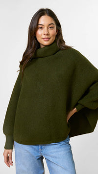 Polo Neck Poncho Army