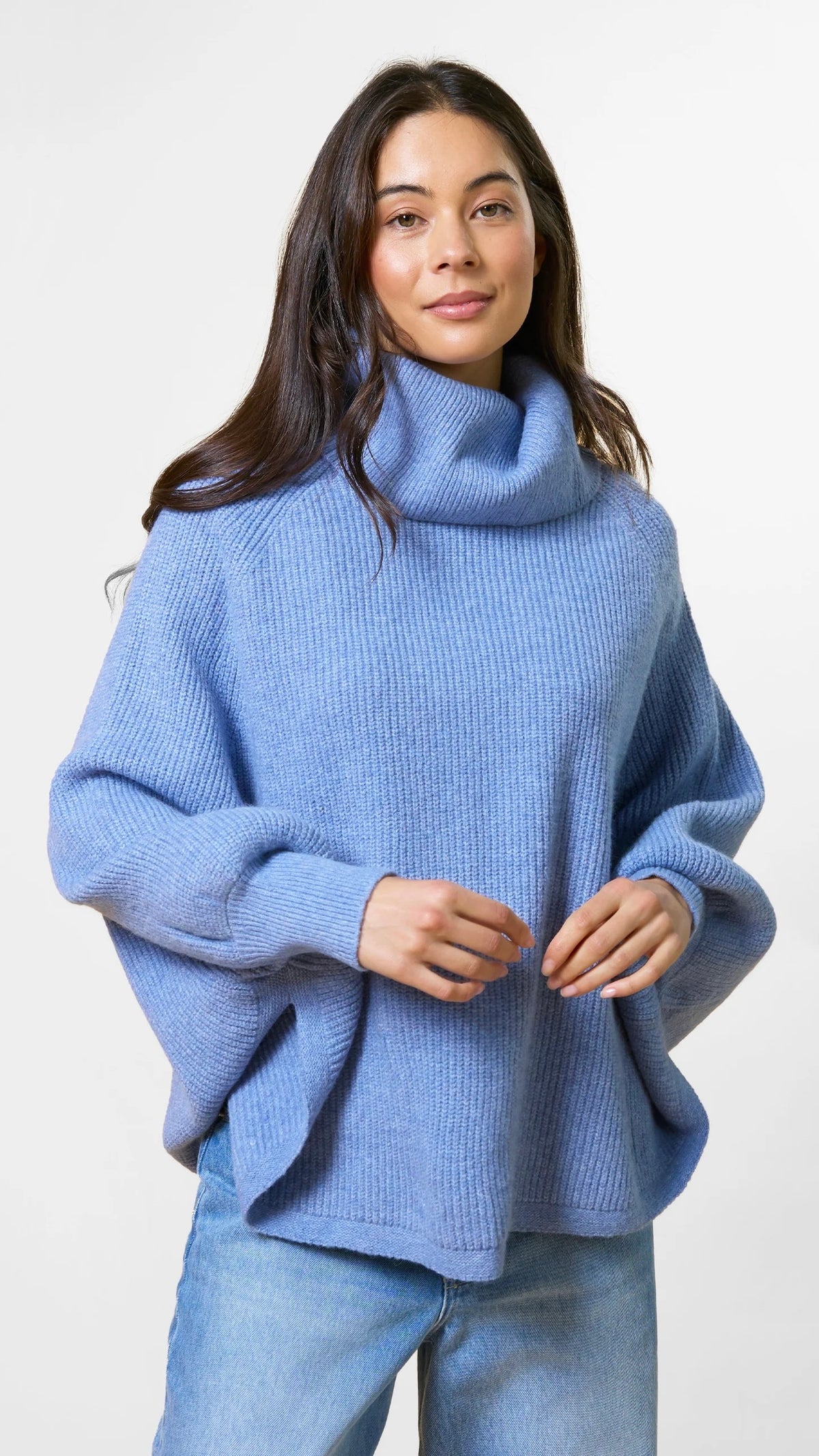 Polo Neck Poncho Denim