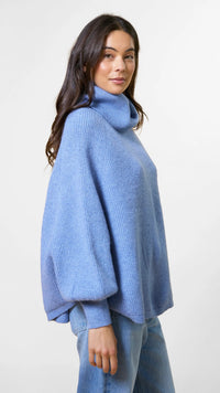 Polo Neck Poncho Denim