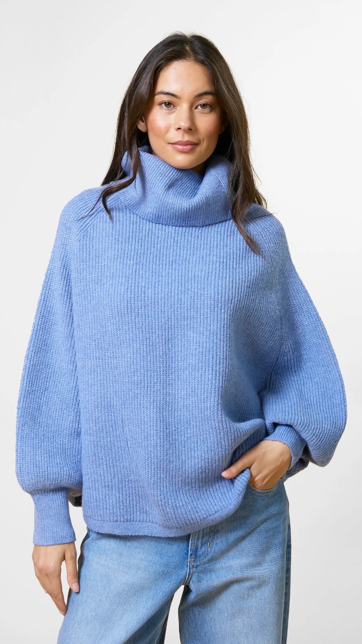 Polo Neck Poncho Denim