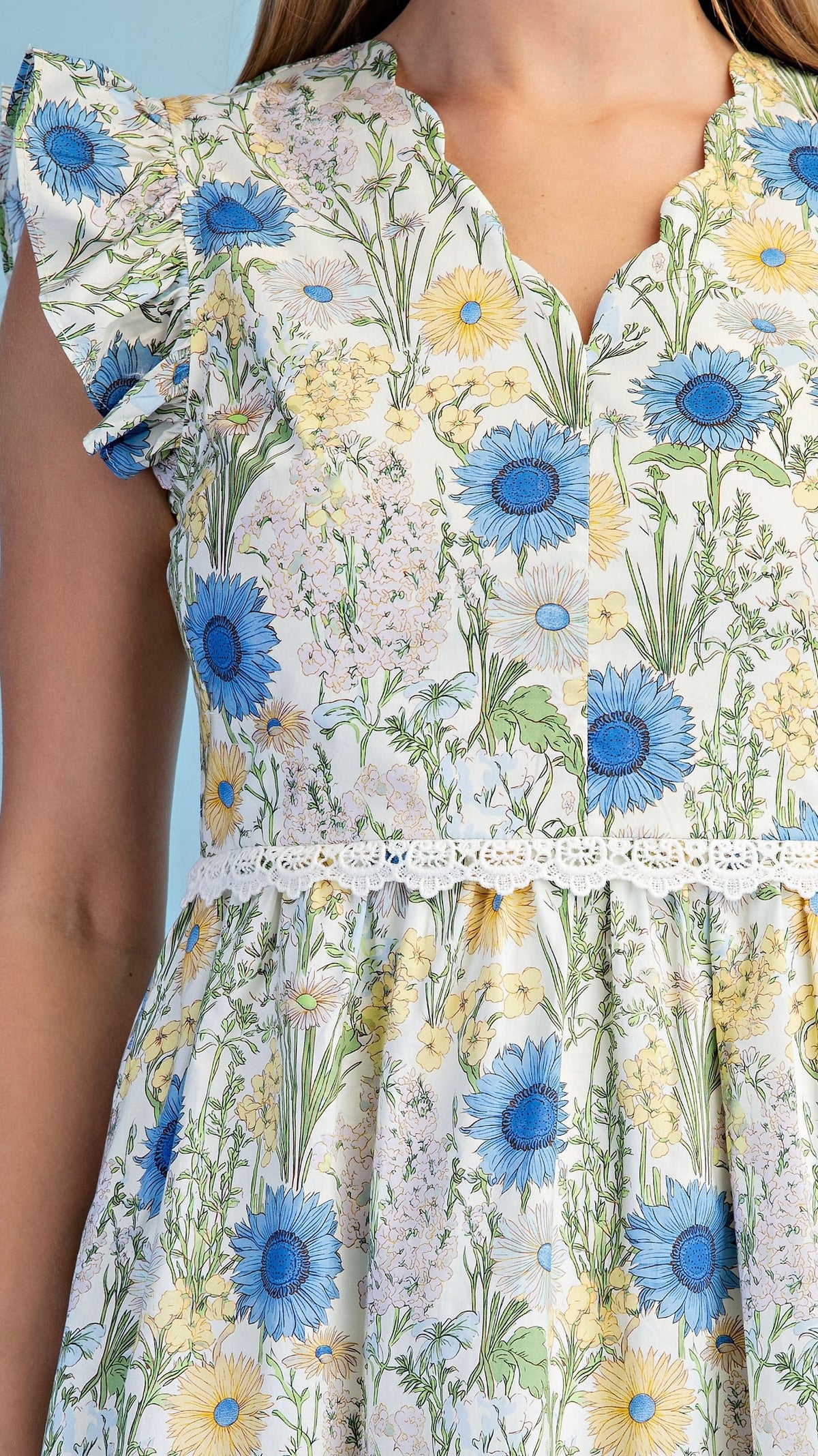 Sheila Scalloped Neck Midi Dress Blue Floral