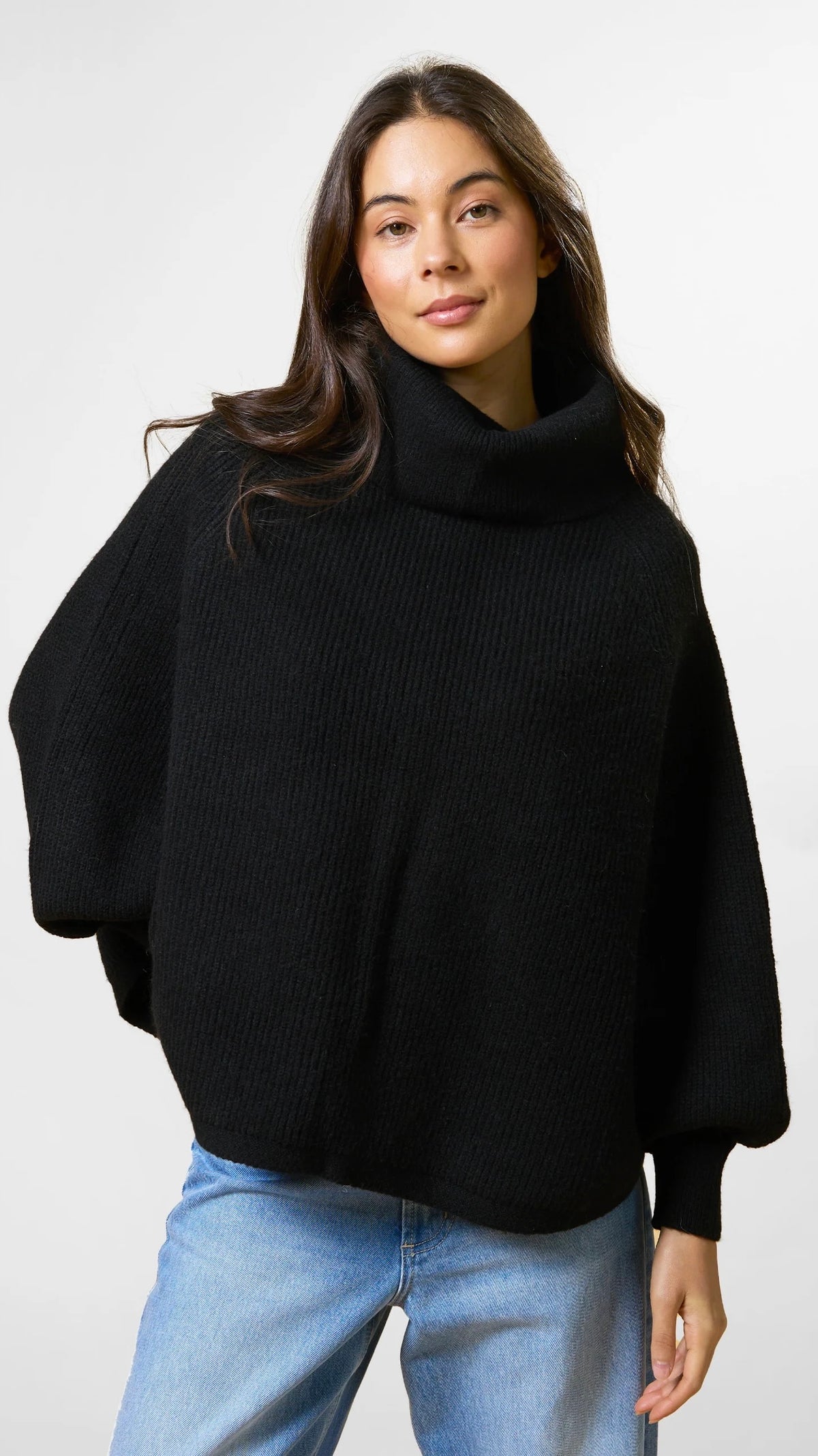 Polo Neck Poncho Black