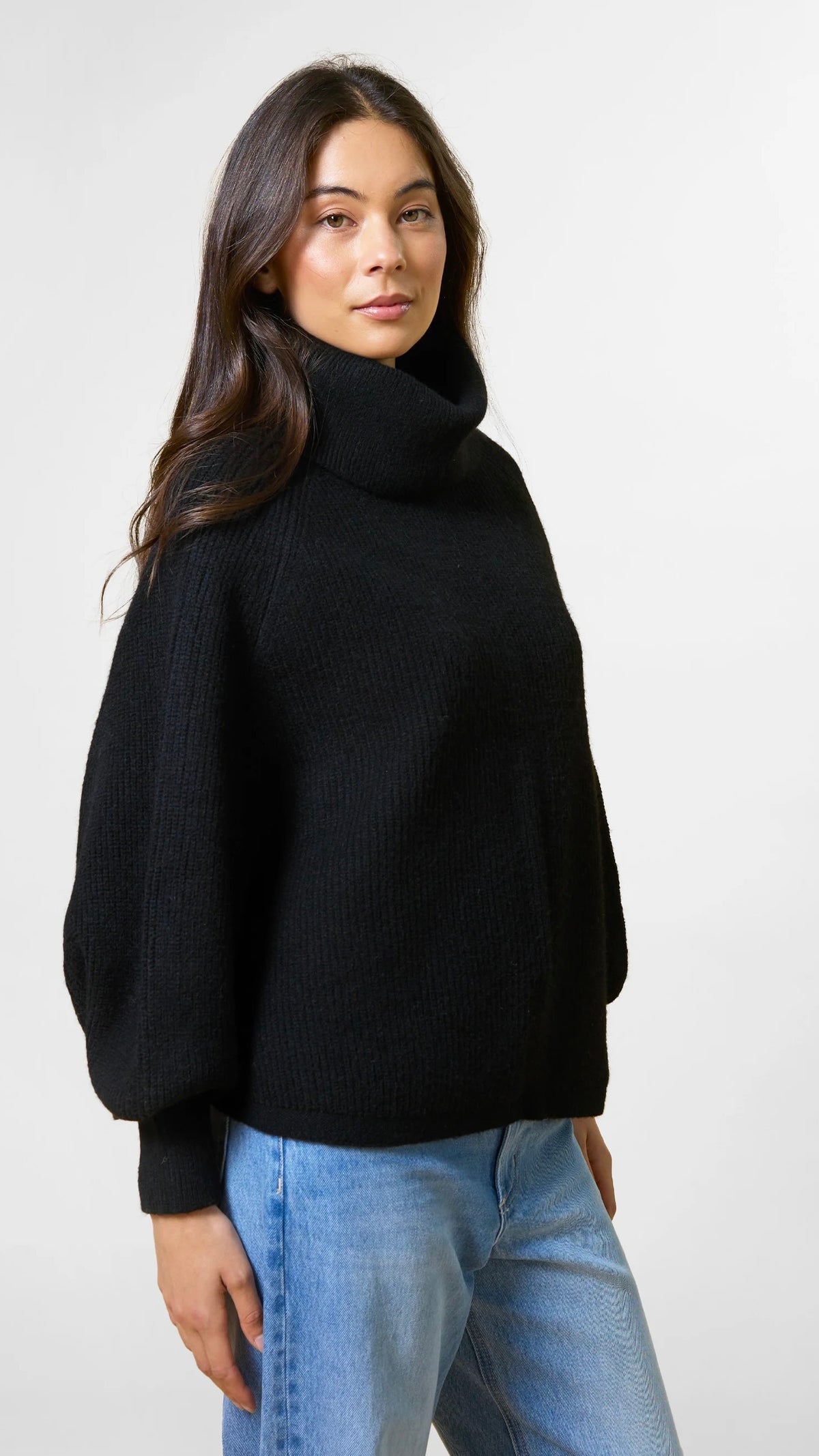 Polo Neck Poncho Black