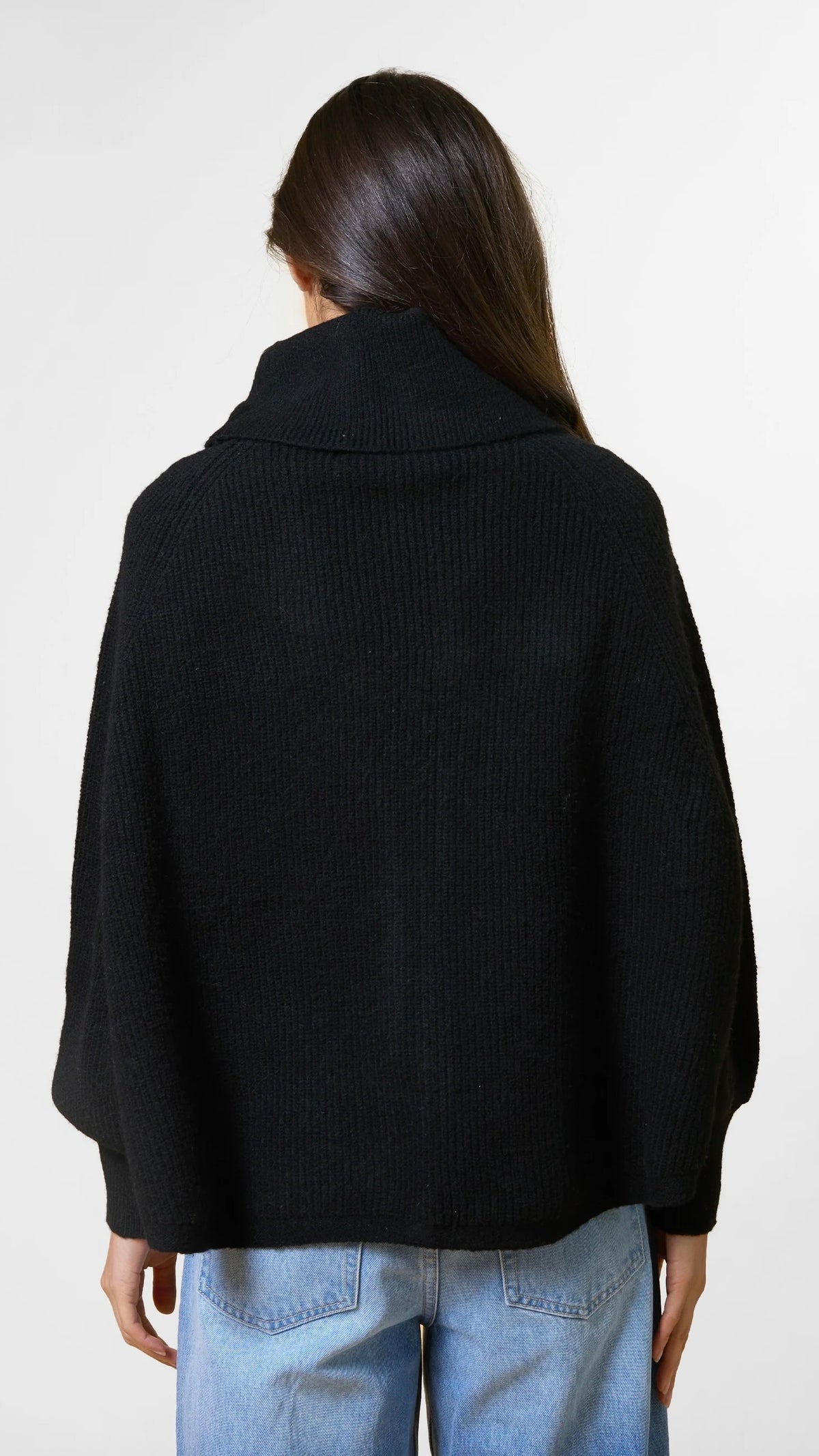 Polo Neck Poncho Black