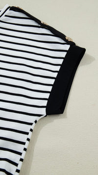 Sheila Hammered Button Top Black Stripe