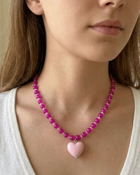 Knot Beaded Necklace Pink Heart