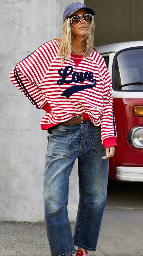 Retro Love Stripe Sweat Red/White