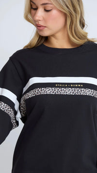 Essential Sweat Black Leopard and White Stripe