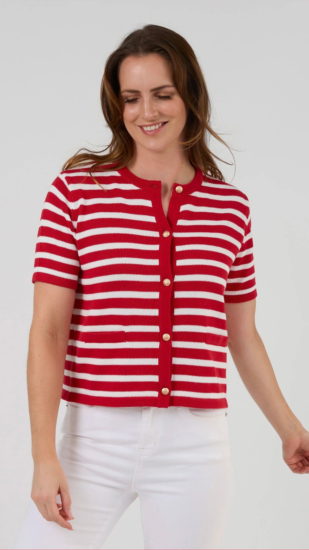 Rue Cardi Red and White Stripe