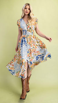Tommie Zip Front Midi Dress Blue Mix