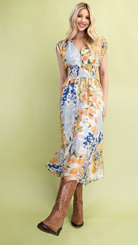 Tommie Zip Front Midi Dress Blue Mix