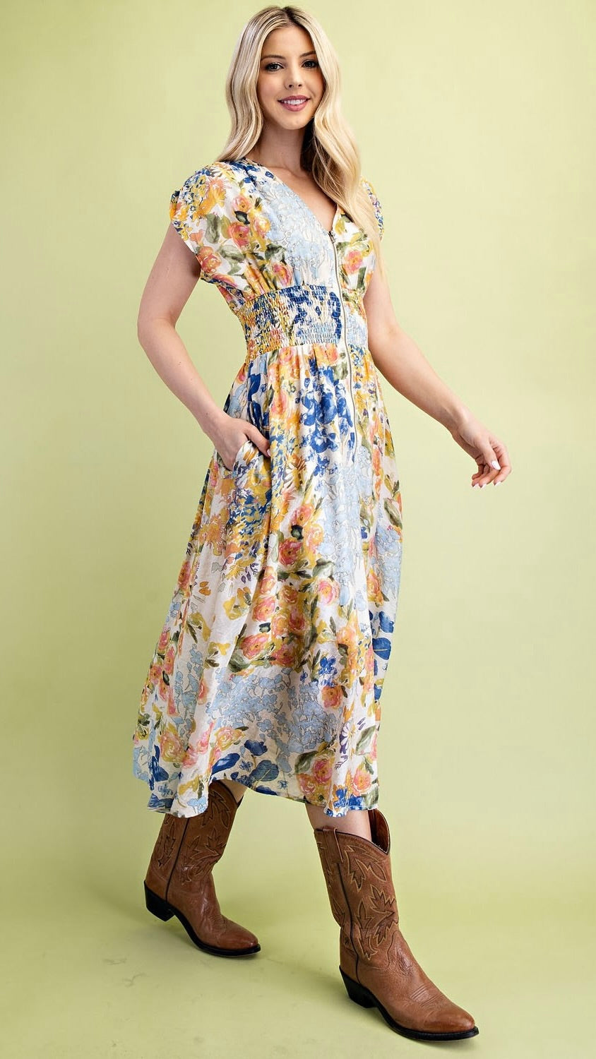 Tommie Zip Front Midi Dress Blue Mix