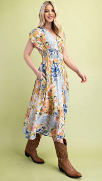 Tommie Zip Front Midi Dress Blue Mix