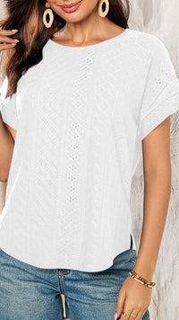 Eyelet Cuffed Sleeve Top White