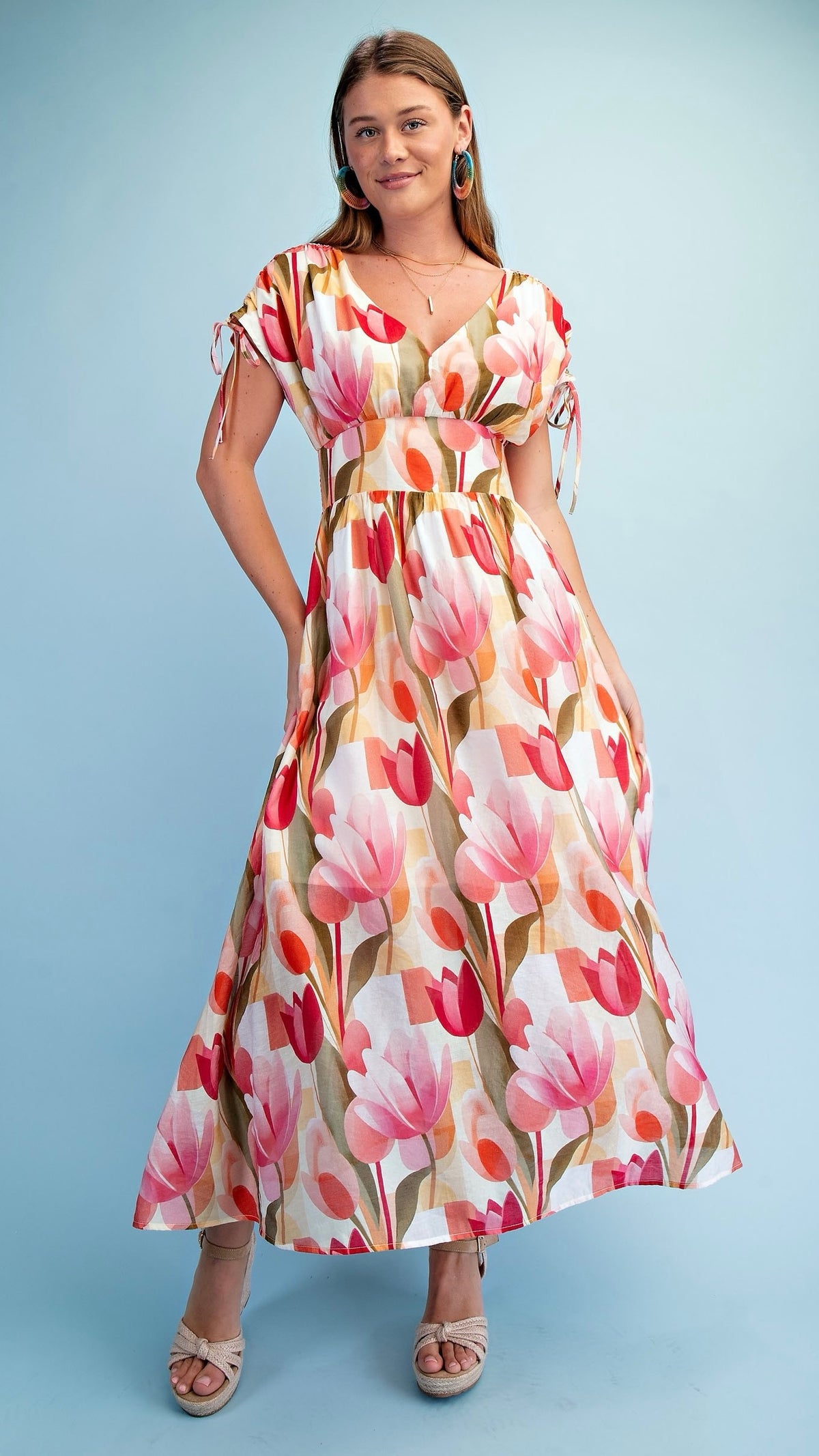 Jules Tulip Print Maxi Dress Red Mix