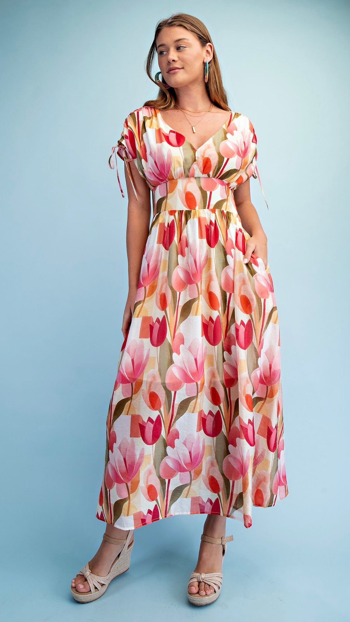 Jules Tulip Print Maxi Dress Red Mix