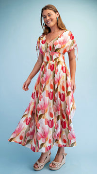 Jules Tulip Print Maxi Dress Red Mix