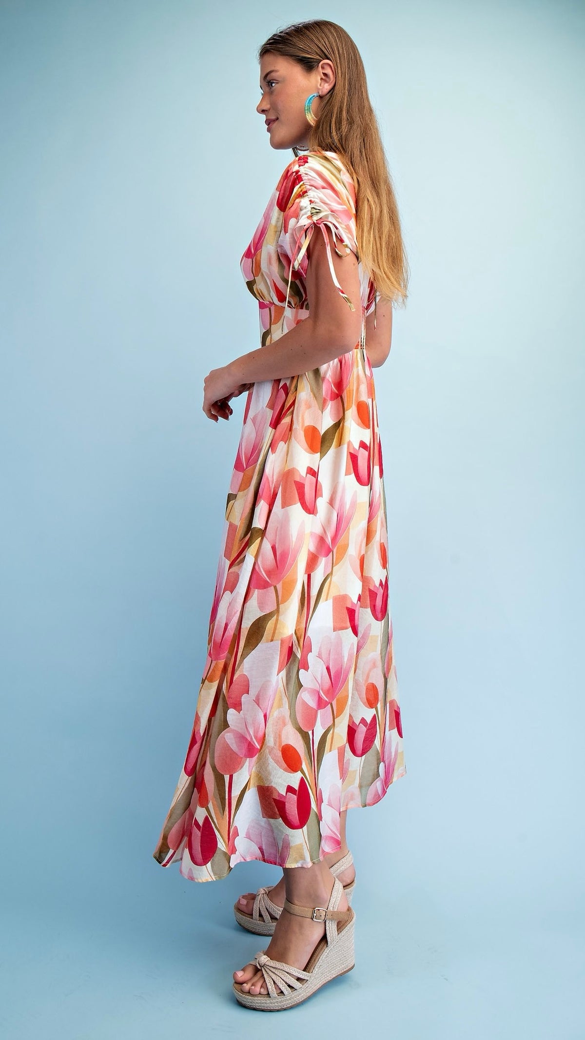 Jules Tulip Print Maxi Dress Red Mix