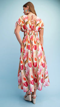 Jules Tulip Print Maxi Dress Red Mix